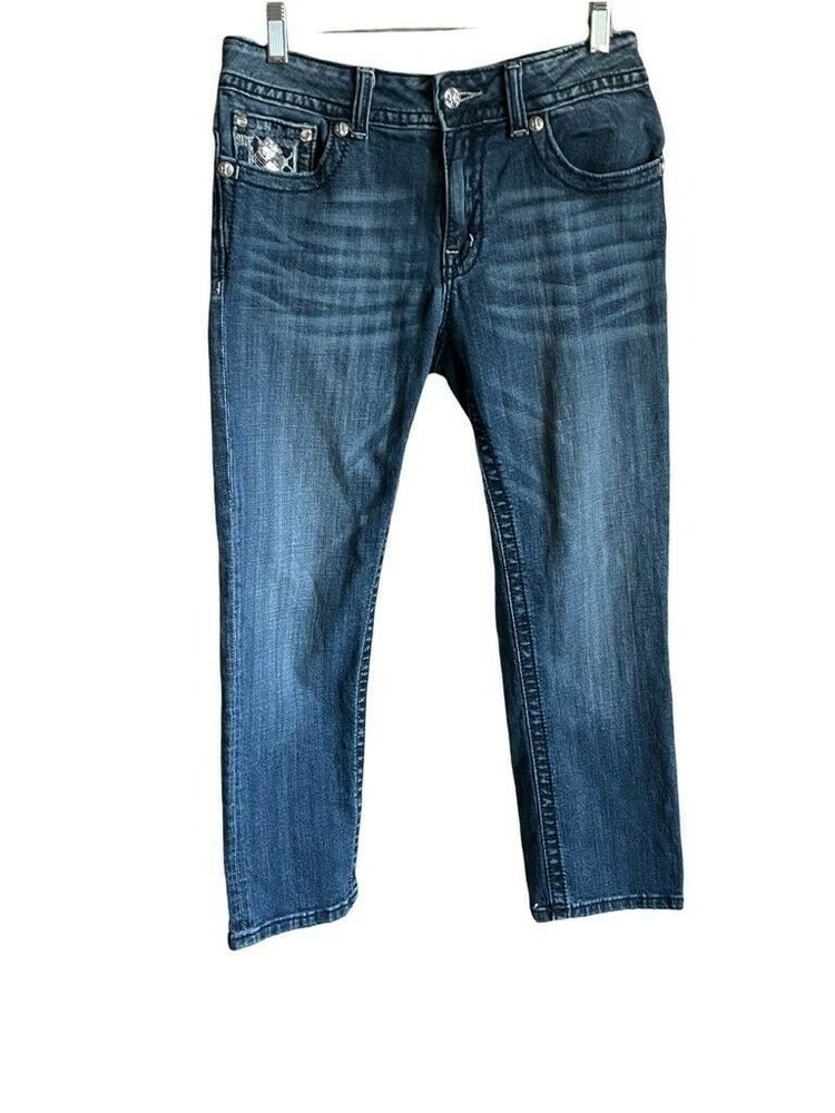Miss Me Capri SZ 28 Embellished Bling Womens Cropped Blue Denim Jeans
